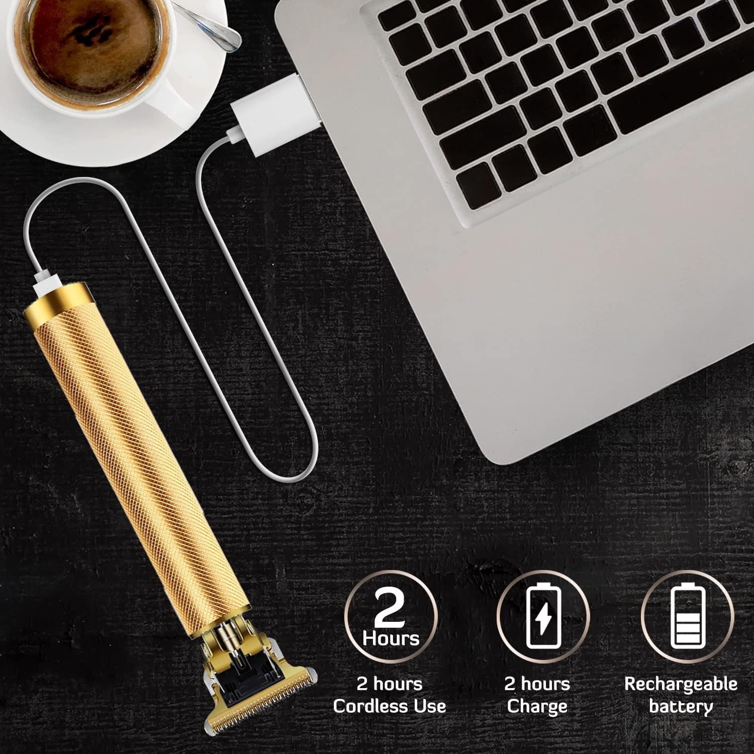 Cordless Professional Hair Cutting Kit with Ear Spoon Tools – Gold Finish