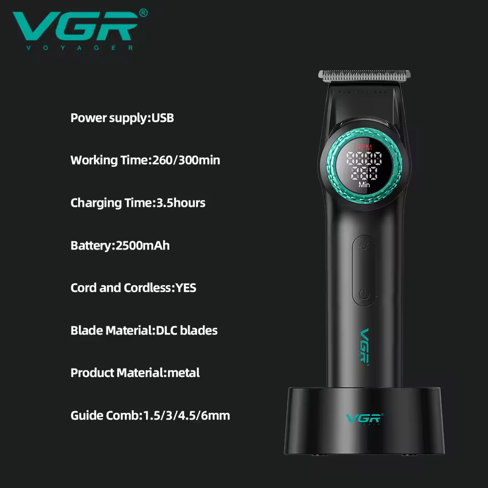 VGR 4-in-1 Pro Barber Set – Clipper, Trimmer, Dryer, 9000RPM Stepless Kit