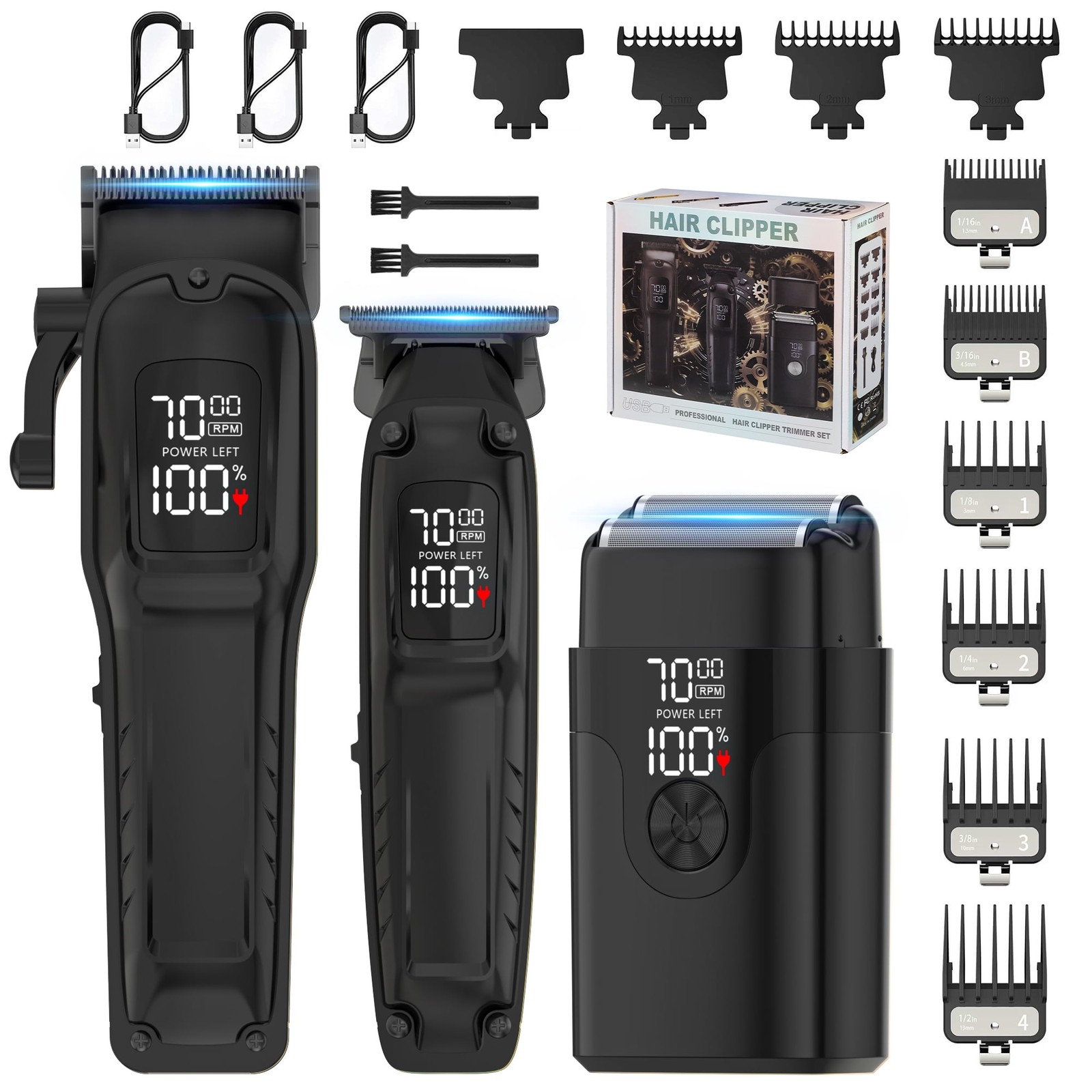 Cshidworld PCTE002BL Professional Hair Clipper Set for Men, 3-in-1 Cordless