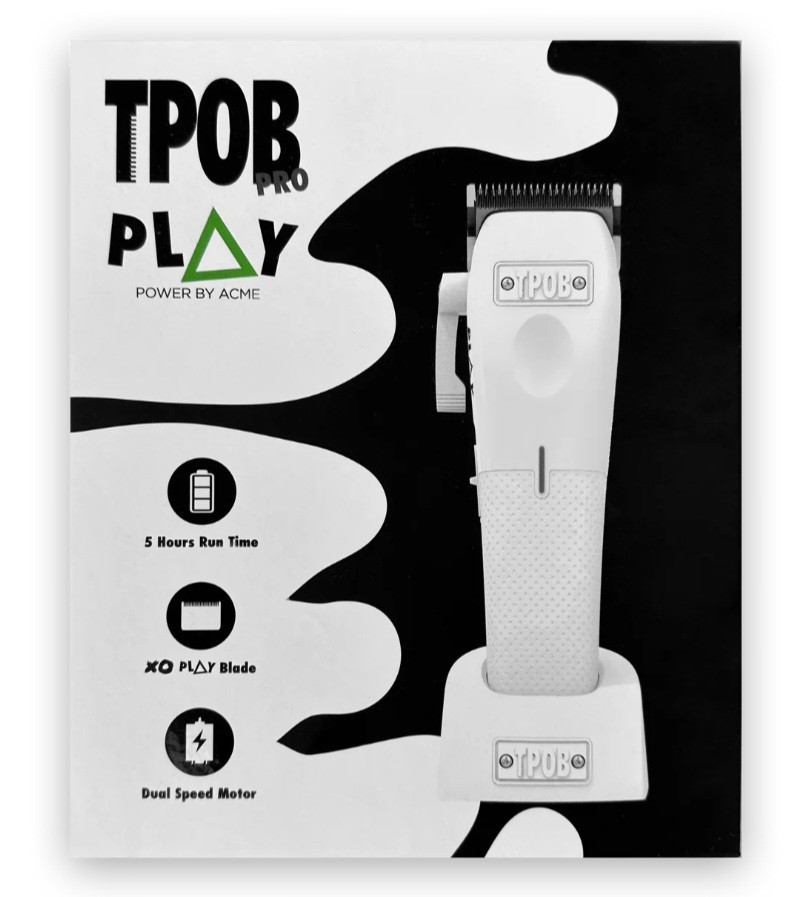 TPOB PLAY Cordless Hair Clipper White Dual Speed Motor Square Blade