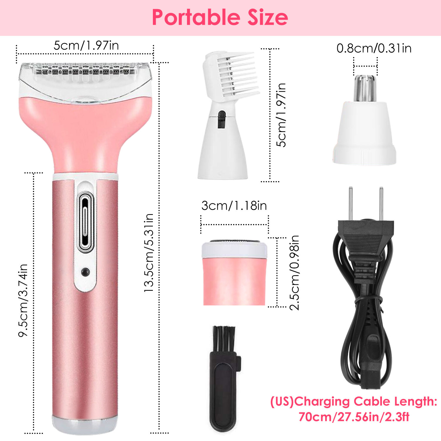 Kemei 4in1 Electric Epilator Women Personal Bikini Shaver Nose Leg Hairs Trimmer