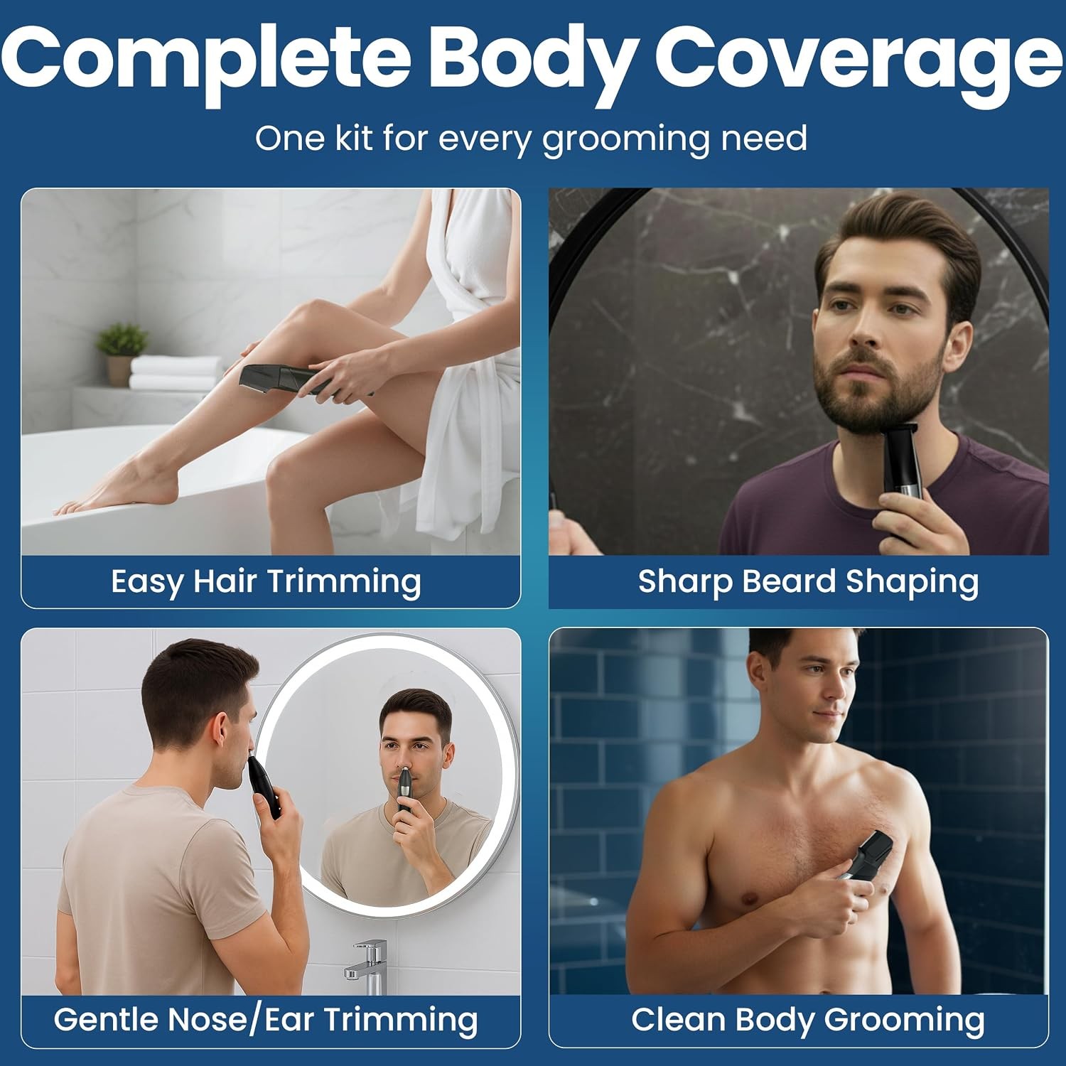 247 Groomed Self Haircut Kit for Men: Beard, Nose, Body Trimmer & Shaver