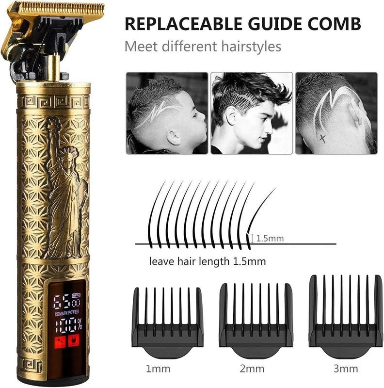 Gold T-Blade Trimmer Cordless USB Rechargeable LCD, 1-3mm, 15cm