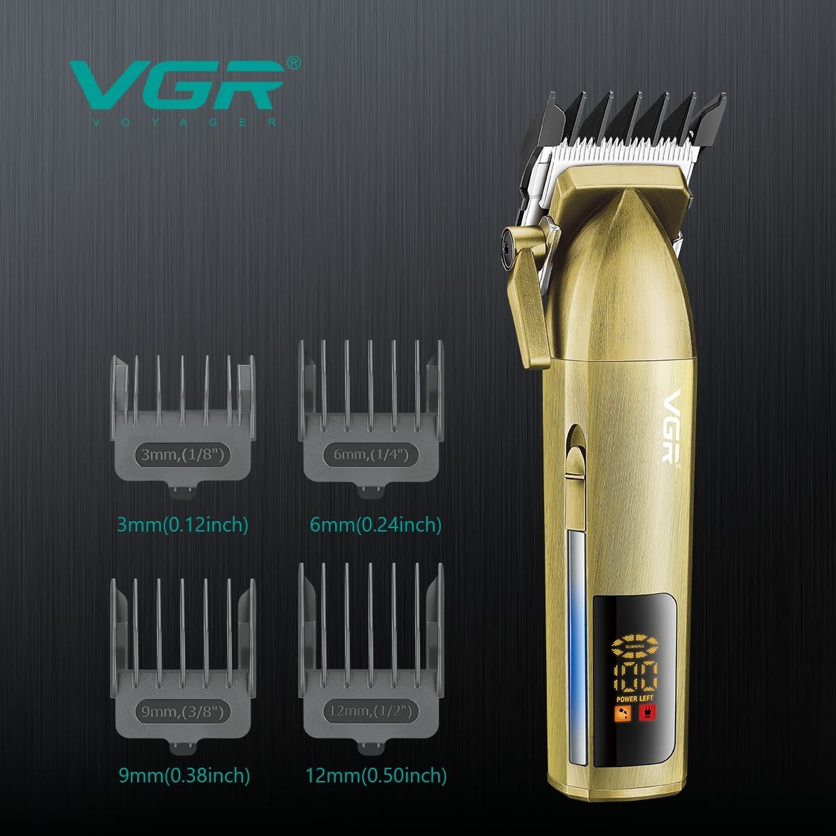 VGR V-688 Cordless Hair Clipper Digital Display 300-Minute Runtime Gold Groomer