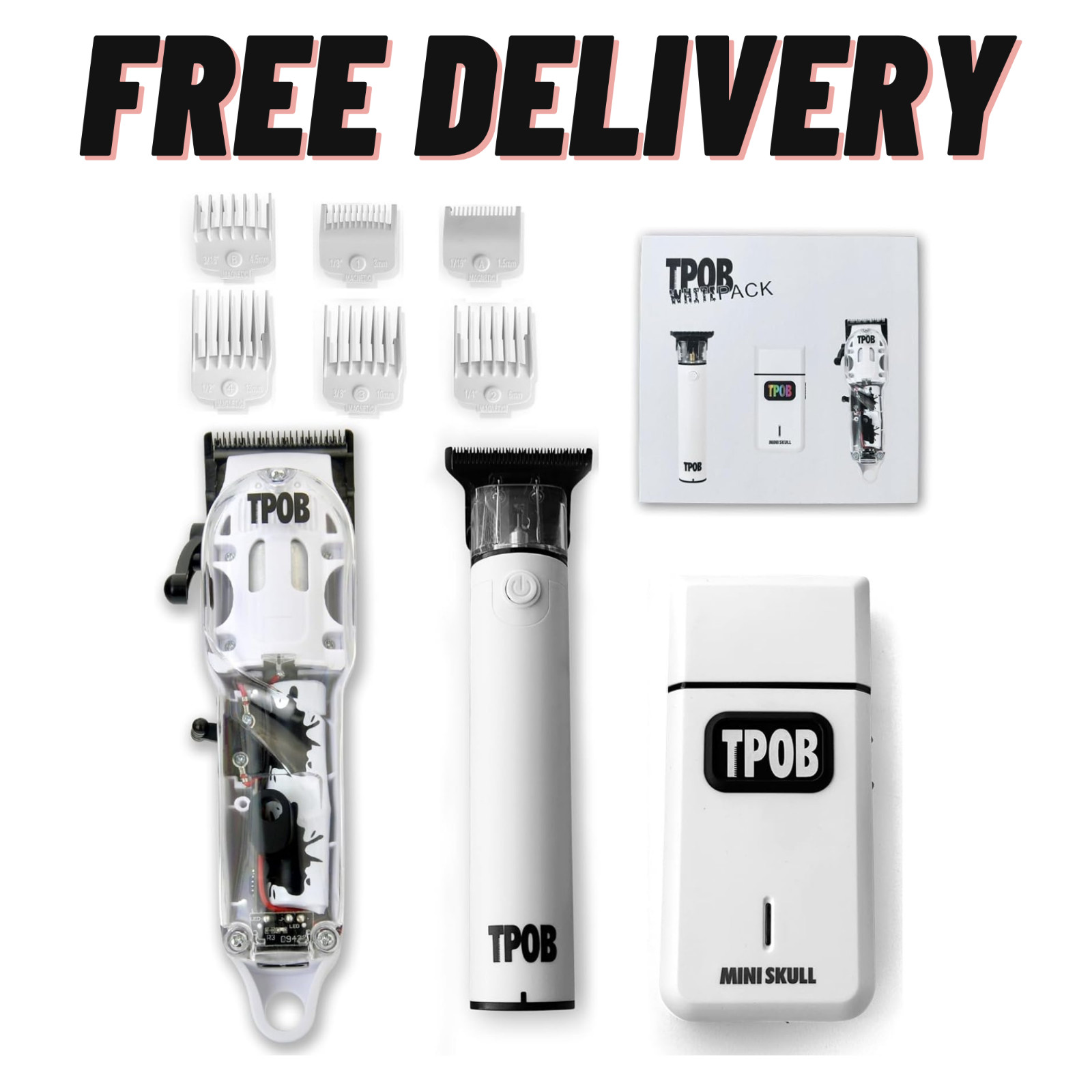 TPOB Slime 2 Barber Hair Clippers Trimmer Shaver Set for Men with White Pack