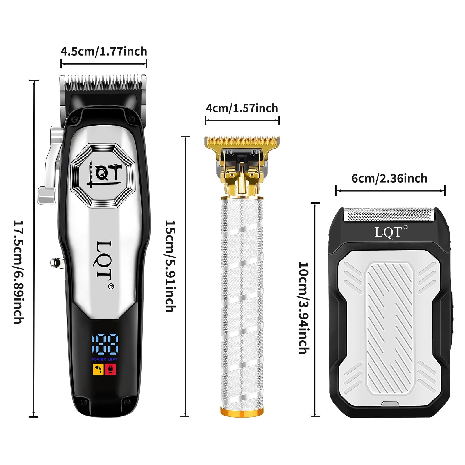 LQT Professional Cordless Hair Clippers and Beard Trimmer Set for Men, Silver