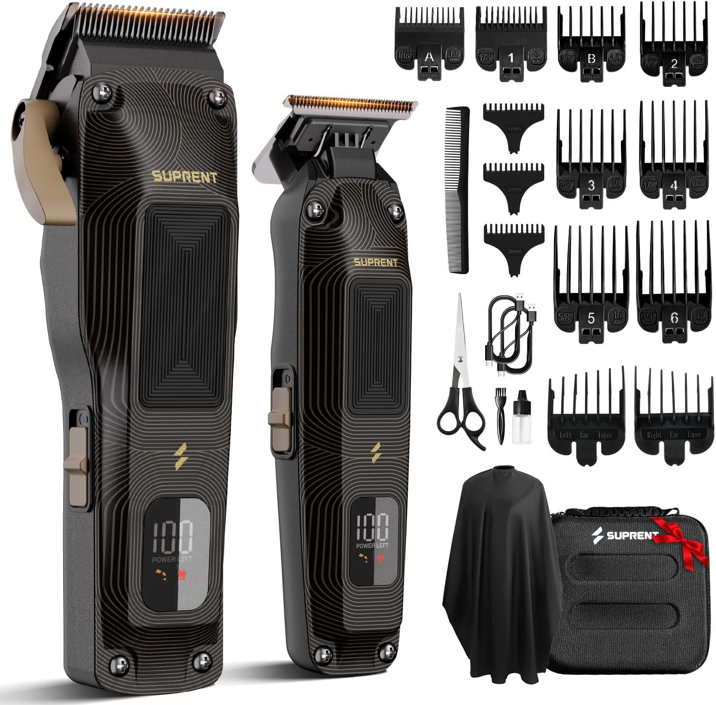 SUPRENT Ripple Professional Hair Clippers for Men, Cordless Barber Kit with 7500