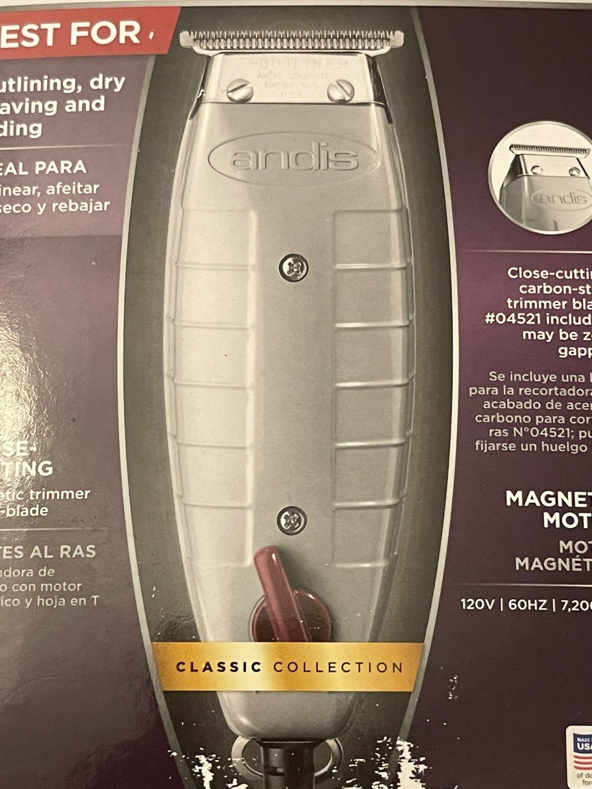 Andis T-Outliner Professional T-Blade Trimmer GTO Dry & Fading Corded #04710 VGC