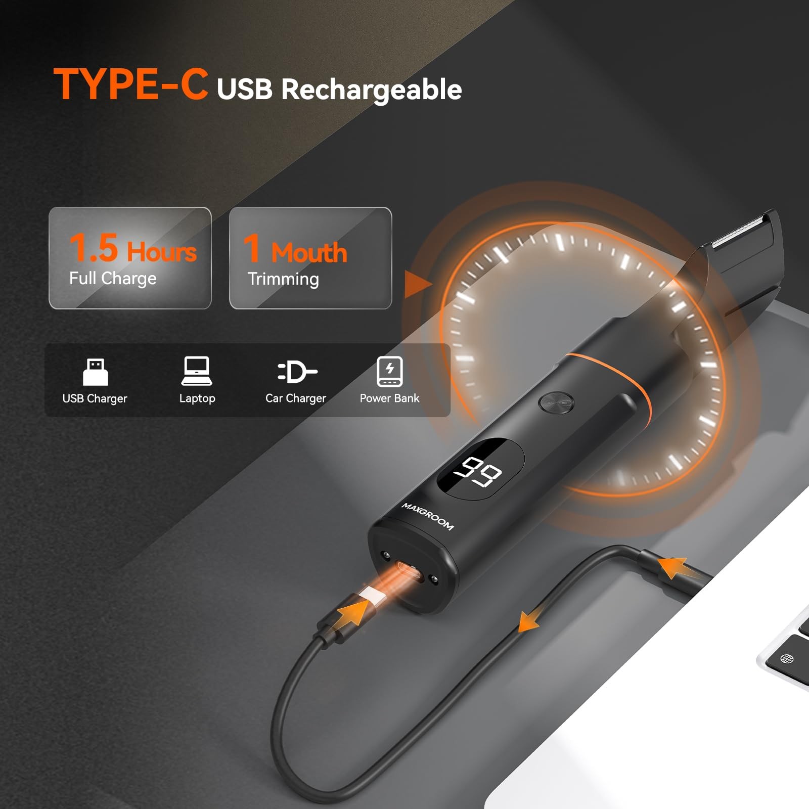Waterproof Body Hair Trimmer for Men – Electric Grooming Kit with LED Display