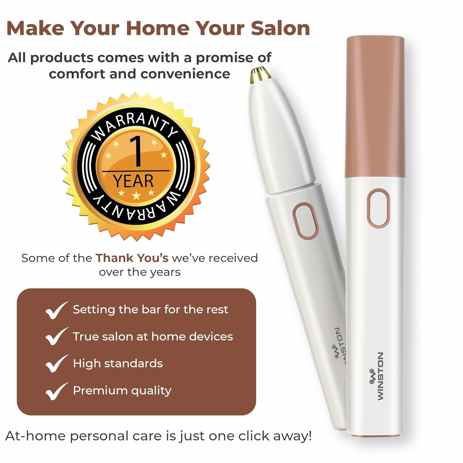 Winston Rechargeable Electric Eyebrow Trimmer for Women,WET-101,White & Gold
