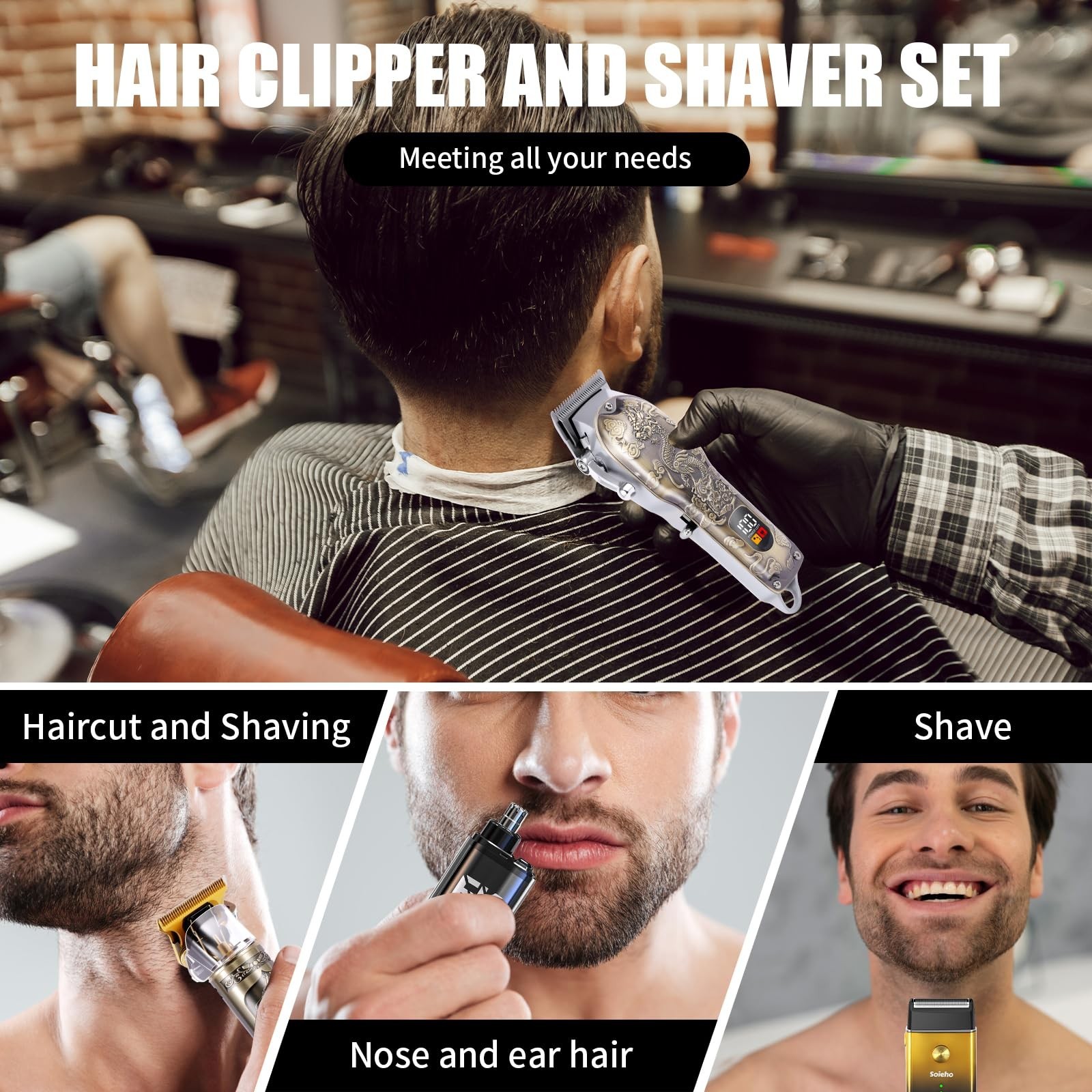 Cordless Hair Clipper Set for Men – T-Shaped Beard Trimmer & Nose Hair Trimmer