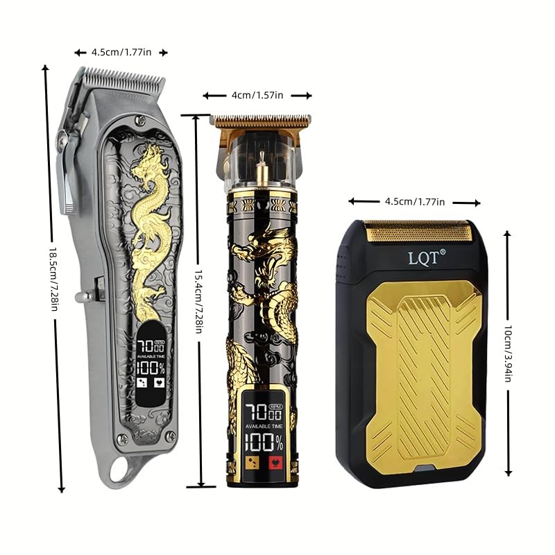 LQT HAIR CLIPPERS 3-PIECE MEN’S PROFESSIONAL CORDLESS HAIRCUTTING – GOLD/BLACK