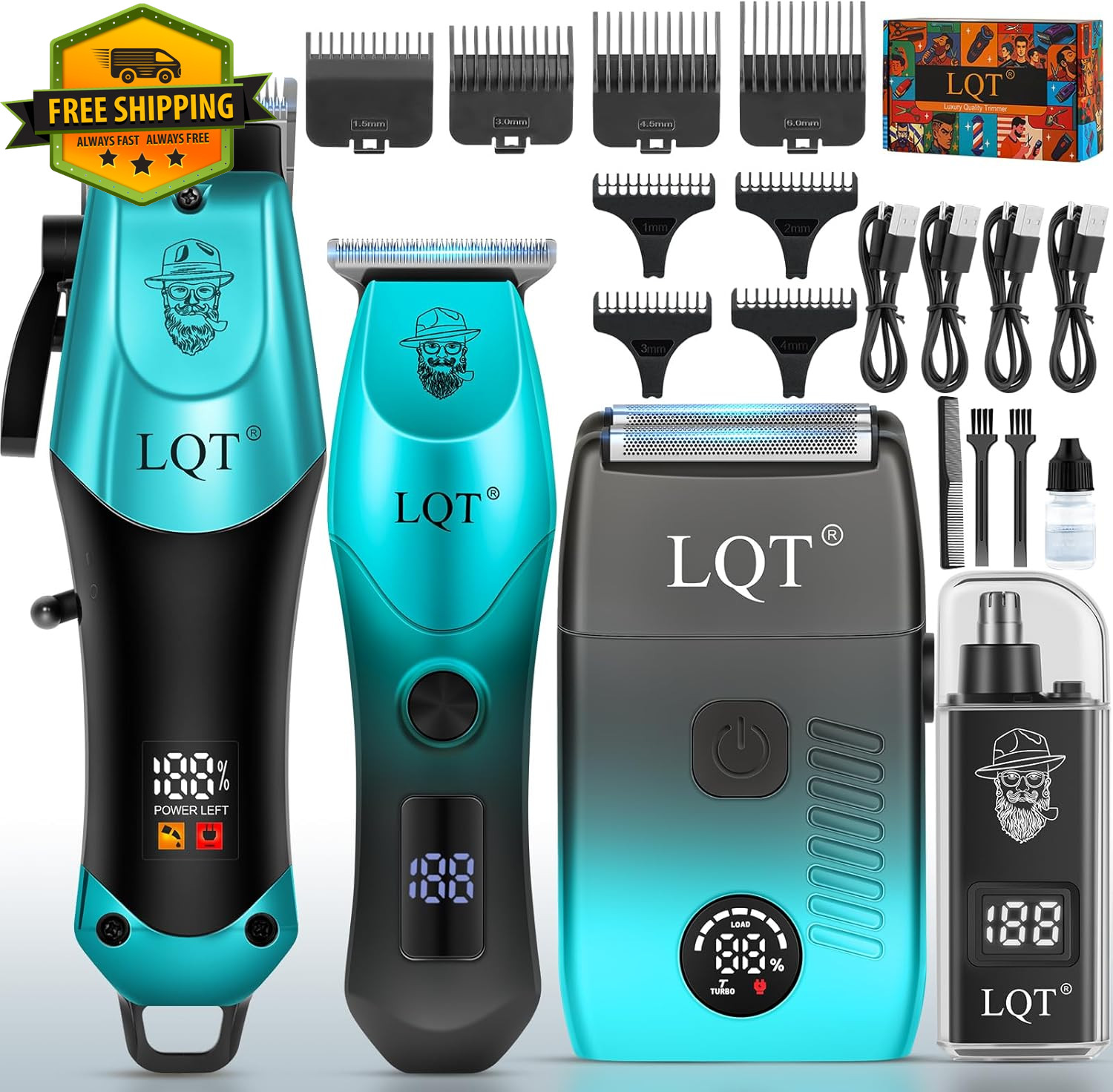 4 In 1 Mens Hair Clippers Grooming Kit Shaver Nose Trimmer USB Rechargeable