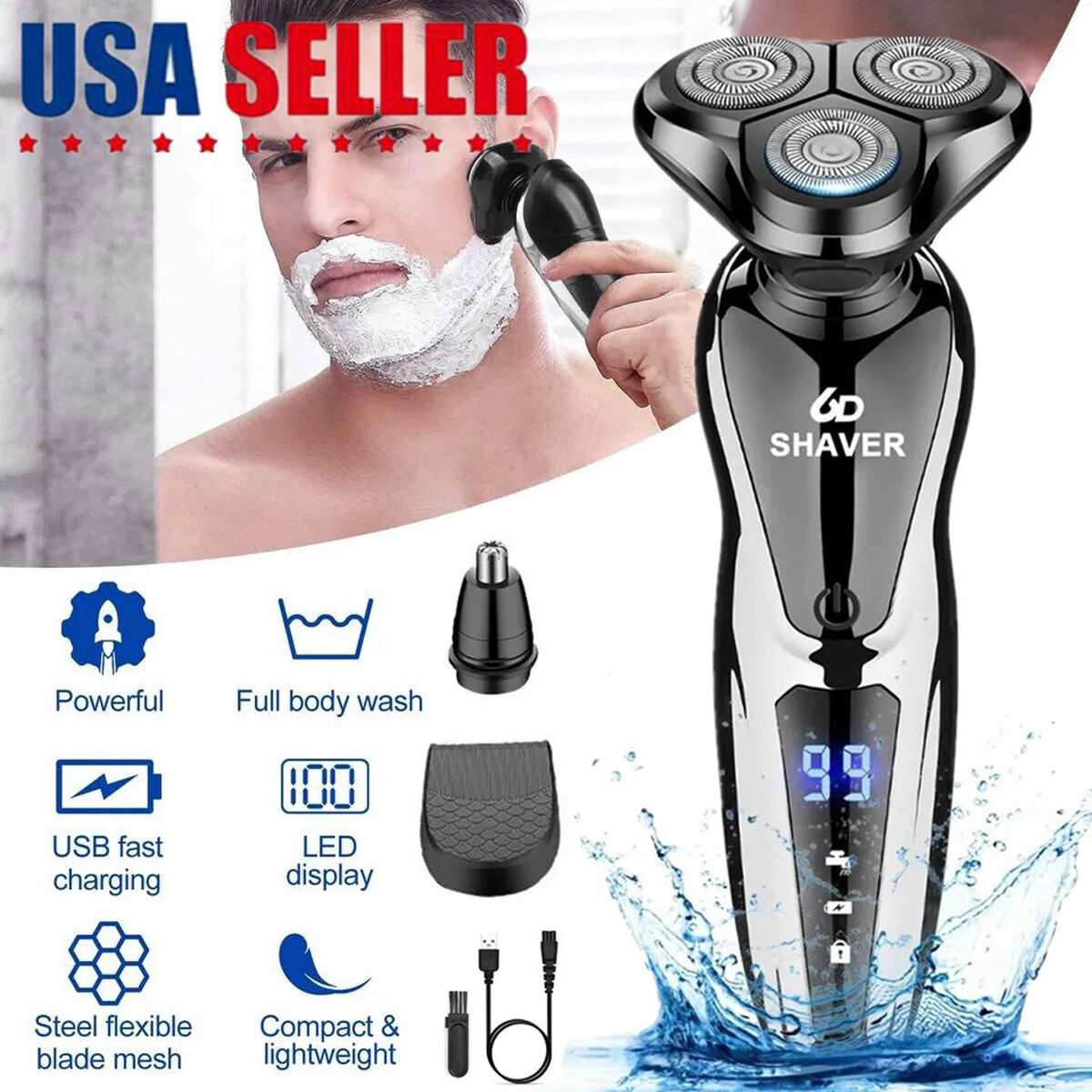 Men Wet/Dry Electric Shaver Trimmer Rotary Razor Beard Shaving USB Rechargeable