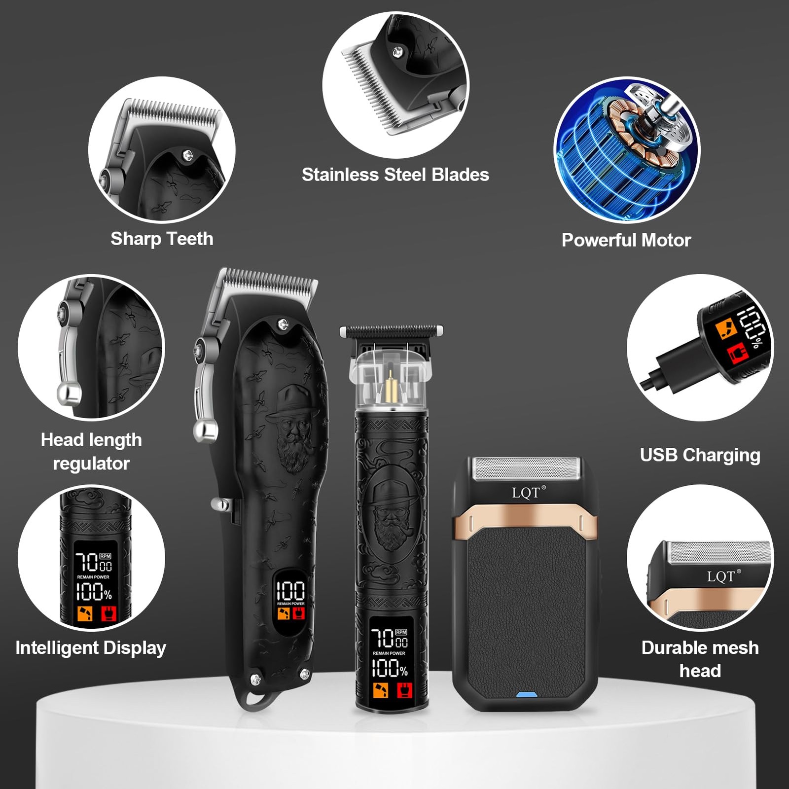 Professional Hair Clipper Set for Men Electric Shaver Razor Cordless Hair Cut…