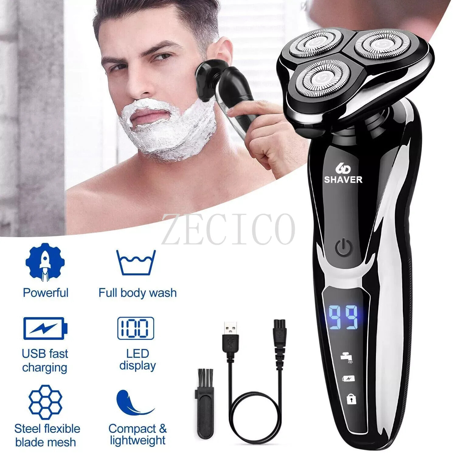 Men’s Electric Shaver 3D Electric Shavers for Male IPX7 Rotary Cordless Wet/Dry