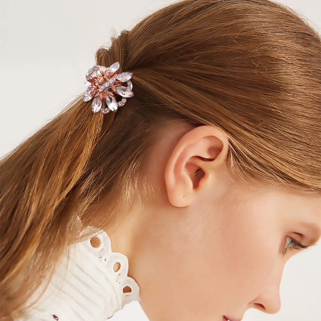 3PCS Crystal Rhinestone Rose Gold Tone Small 3 Count (Pack of 1),