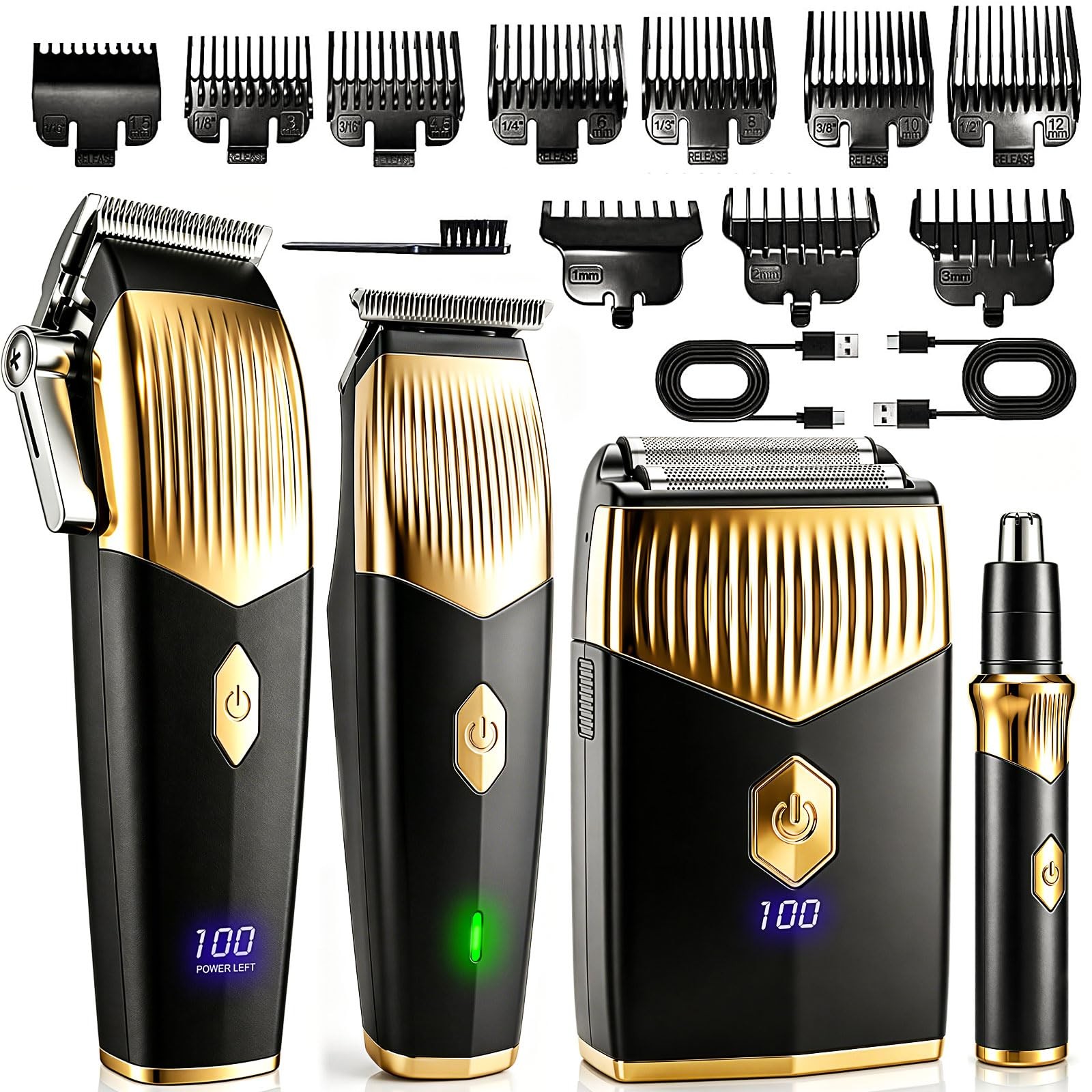 Rechargeable Hair Clipper Beard Trimmer 4-in-1 Shaver Set Gold