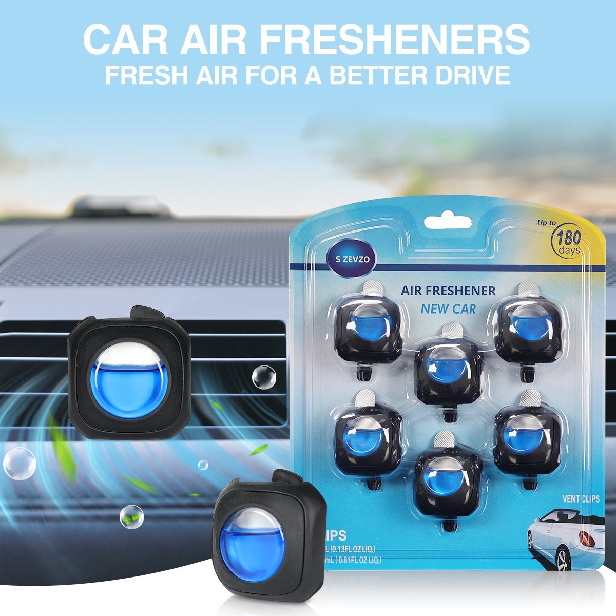 4ml/pc New Car Scent Car Air Freshener Vent Clip 6 Clips Long Lasting Air Fresh
