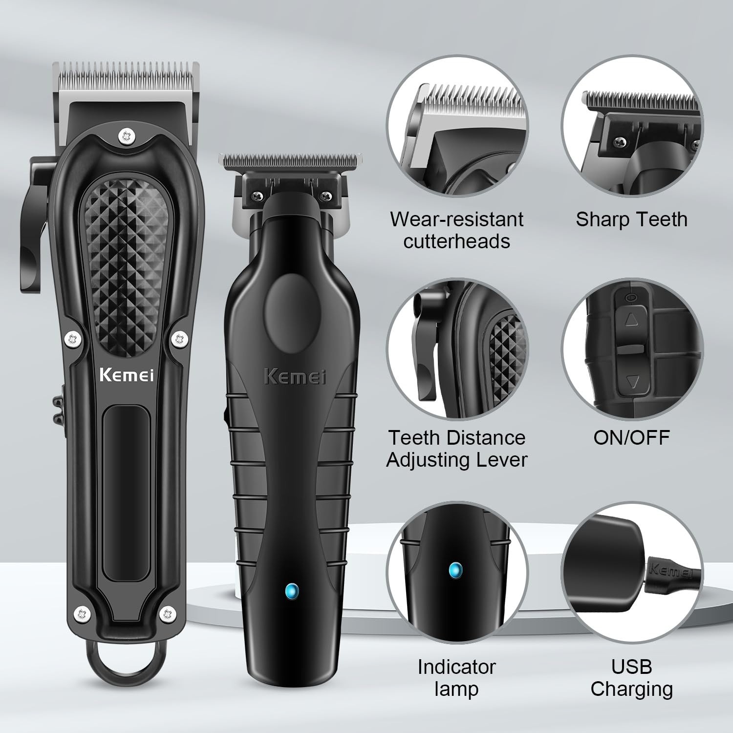 Professional Cordless Hair Clippers Set for Men, Rechargeable Trimmers Kit, Adju