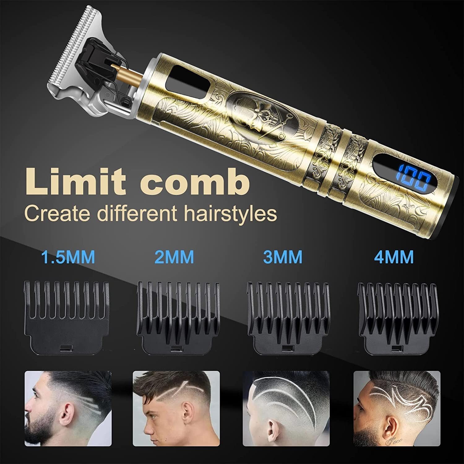 Professional Skull lcd Hair Trimmer Clippers Cutting Cordless Barber Shaver Hair