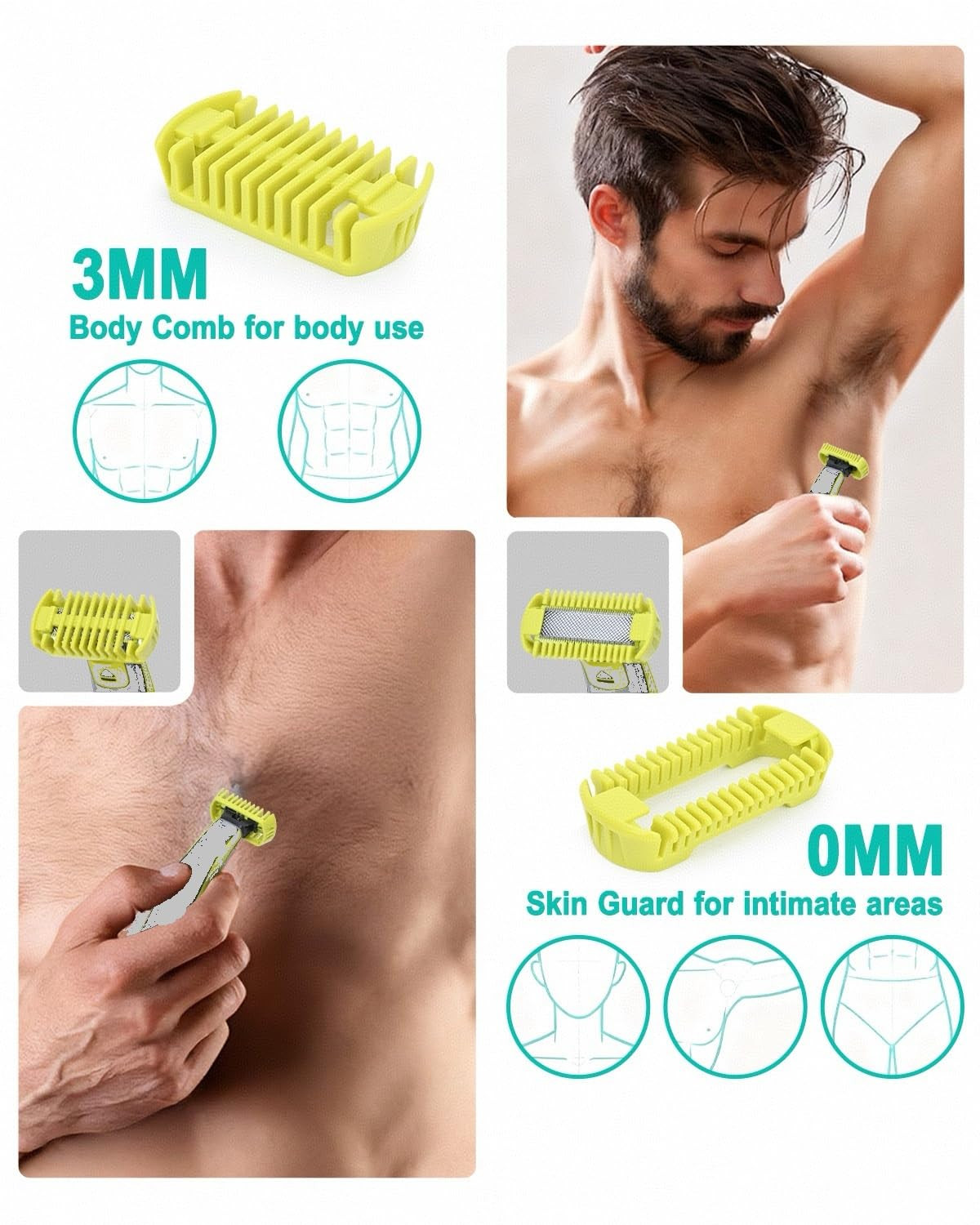 Guard Combs Kit with Case Compatible with Oneblade Handles, 3 Pcs | 0/3Mm Body C