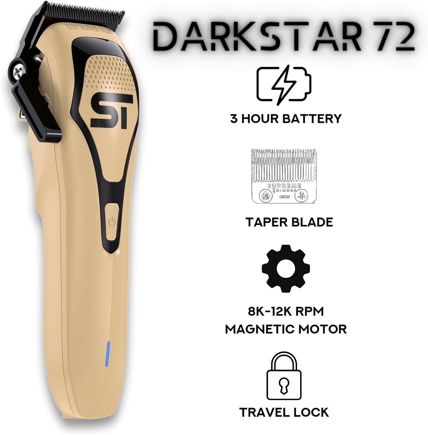 Supreme Trimmer DARKSTAR 72 DLC Hybrid Clipper w/ Magnetic Vector Motor | Sand
