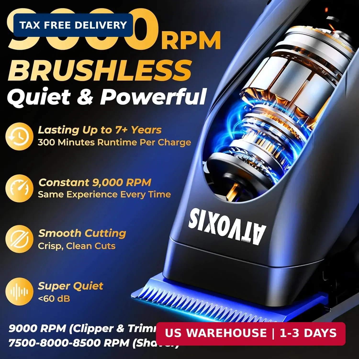 9000 RPM Brushless Motor Professional Hair Clippers Set for Men: Cordless Clippe