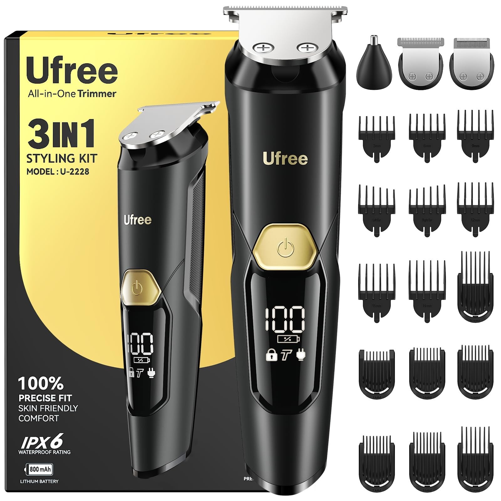 3-in-1 Waterproof Beard Trimmer for Men, USB-C Rechargeable, Stainless Steel Bla