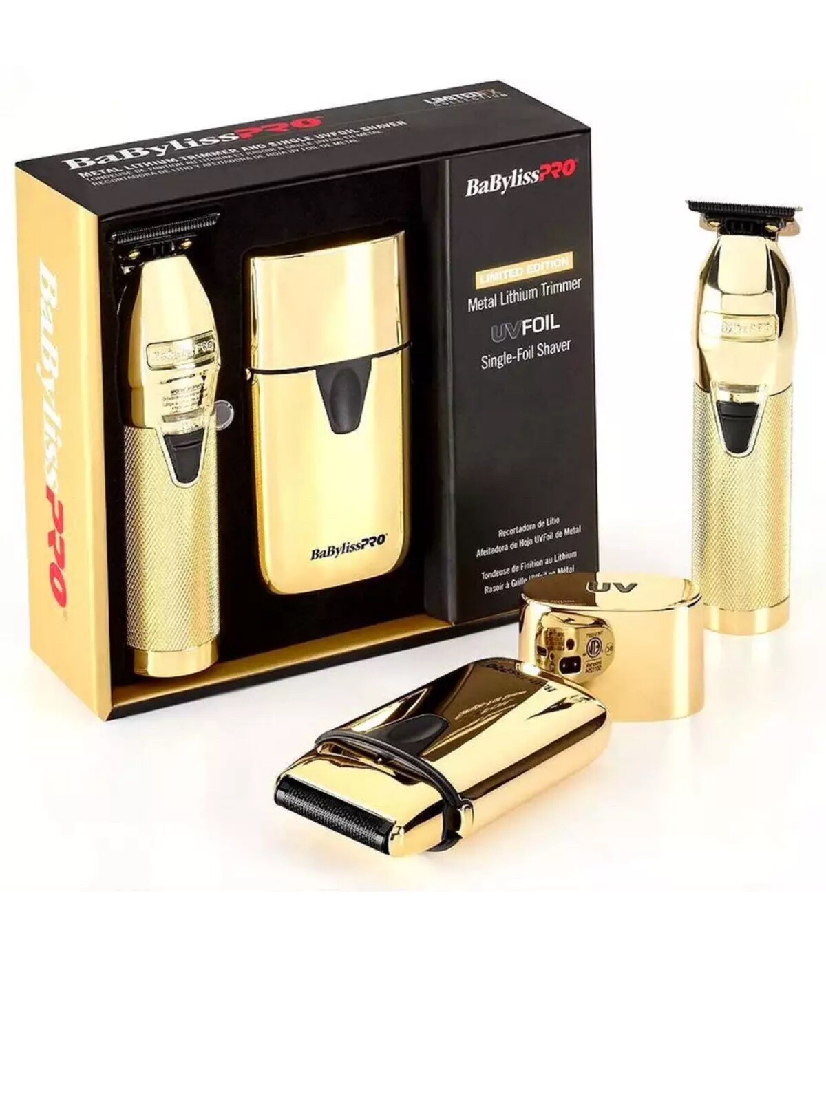 Babyliss PRO Gold Metal Trimmer & UV Single Foil Shaver FXLFHOLPKG – BRAND NEW