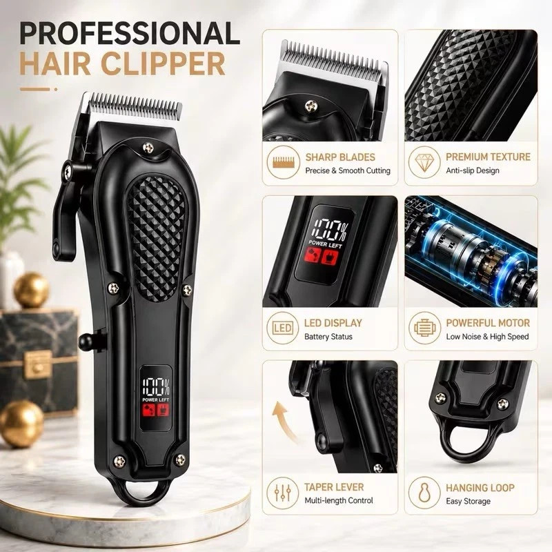 Rechargeable Electric Grooming Kit. Equipped with an LCD Battery Display