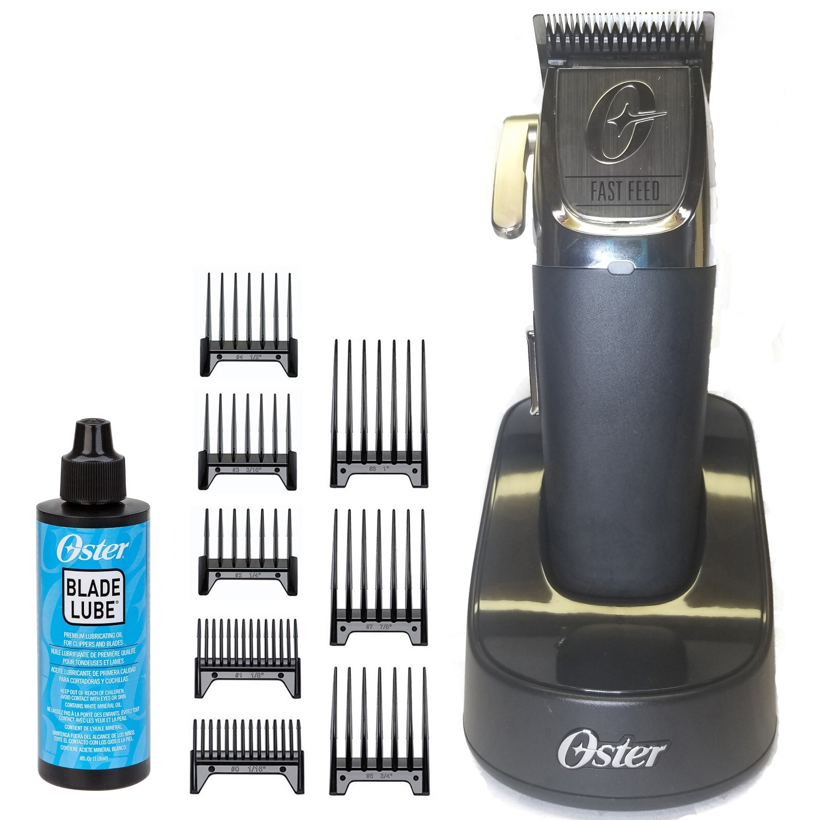 Oster Professional Cordless Fast Feed Hair Clippers 8 Piece Guide Set & Oil 4 oz