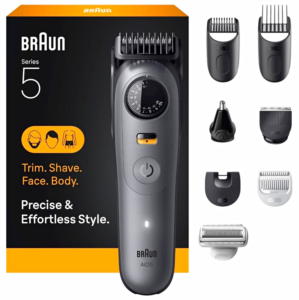 Braun Series 5 AIO5 All-in-One Trimmer 7 Heads Face/Body 0.5-20mm Gray