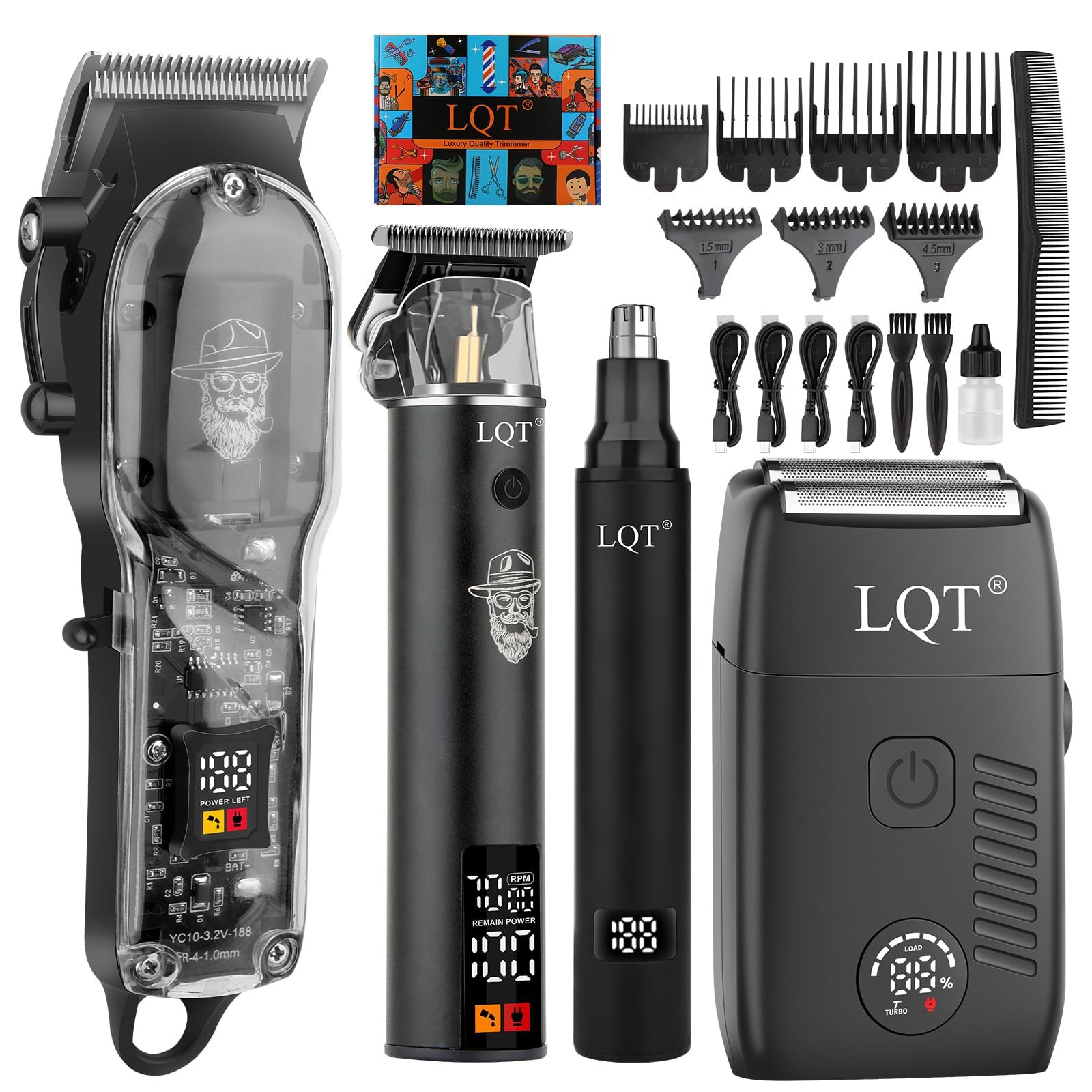 Men’s Professional Cordless Hair Clippers & Trimmer Kit, 4-in-1 Electric Shav…