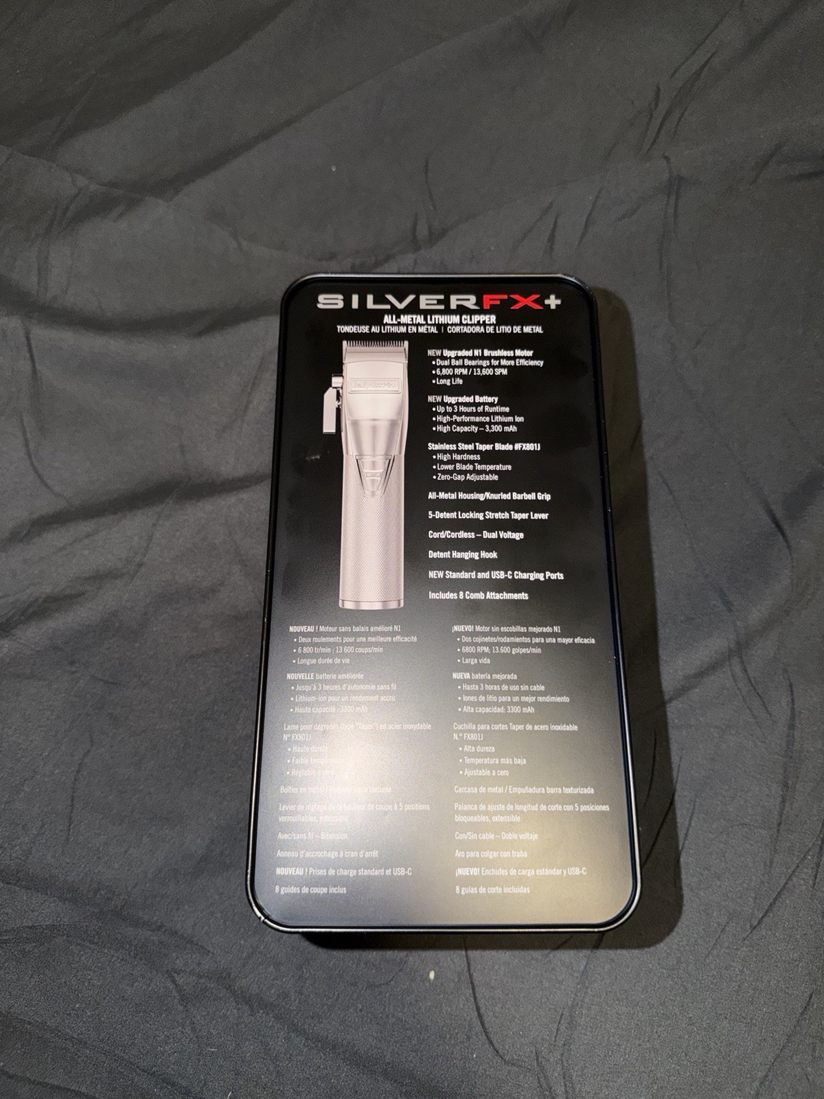 BaBylissPRO SilverFX+ Silver Cordless Hair Clipper, USB-C, Dual Voltage