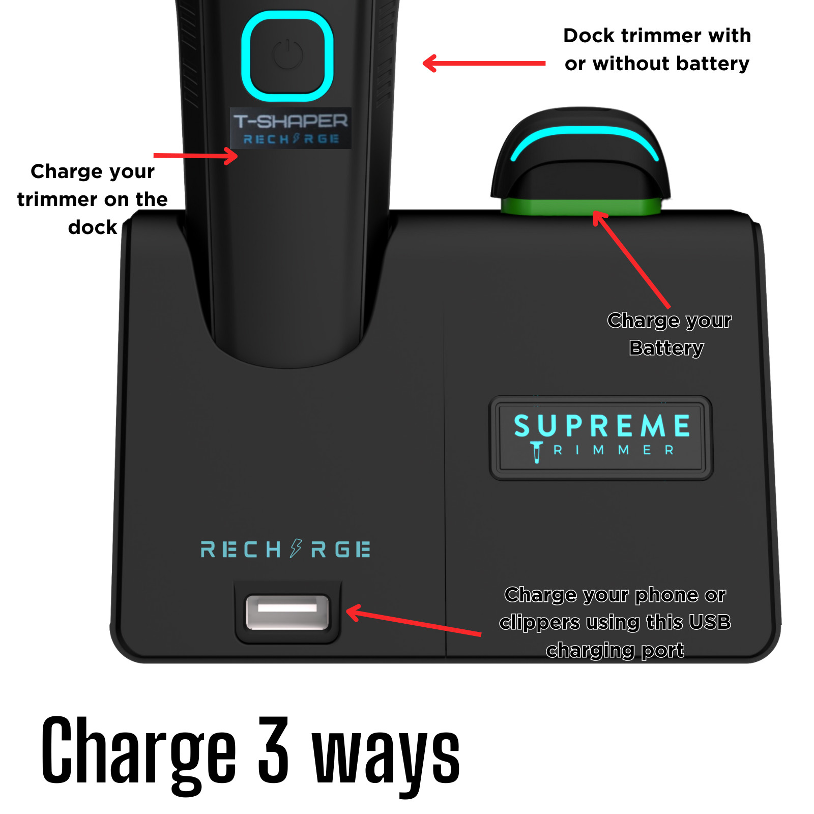 Supreme Trimmer RECHARGE Trimmer ST777 | w/ 2 Detachable Batteries | Black
