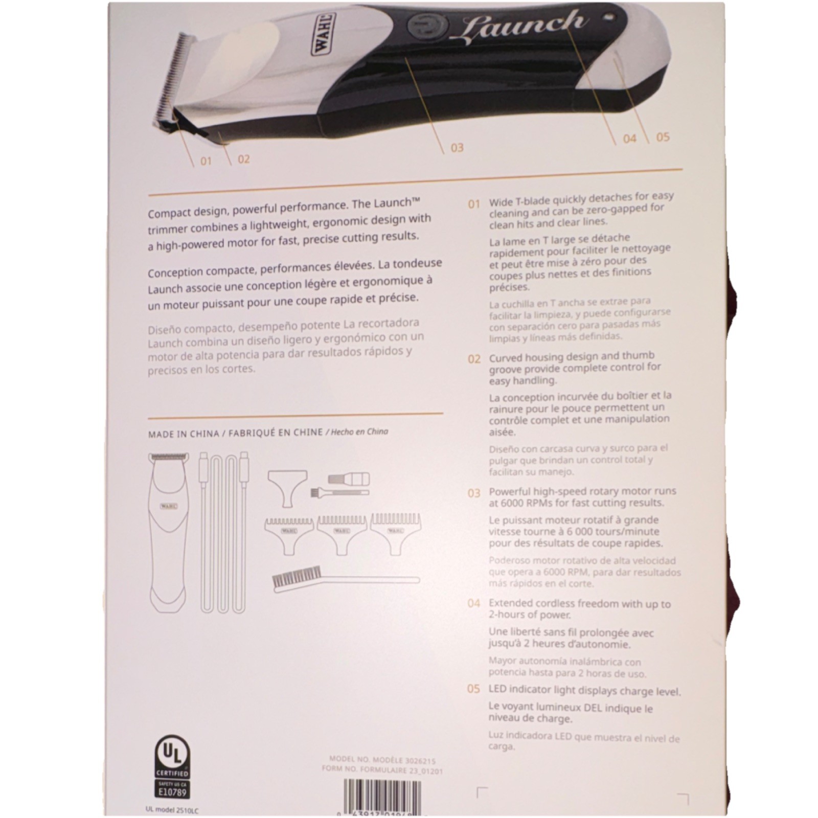 Wahl Launch Cordless Trimmer Zero-Gap T-Blade Black Silver Face Head