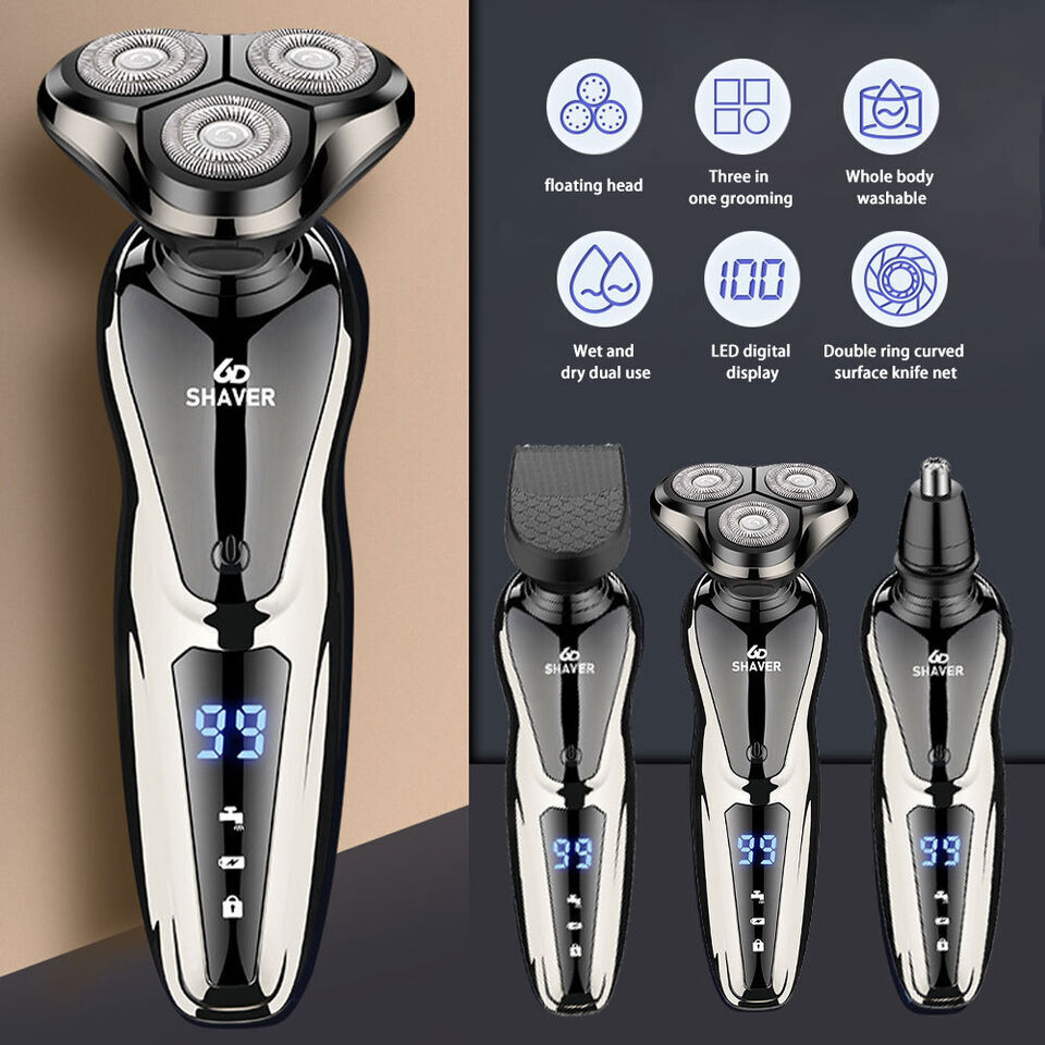 3in1 Professional Cordless Wet/Dry Razor Men Rotary Shaver Beard Trimmer Shaving