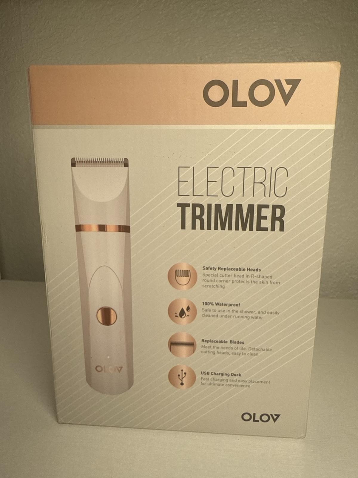 OLOV Electric Body Trimmer White Rose Gold Waterproof Cordless USB Charging
