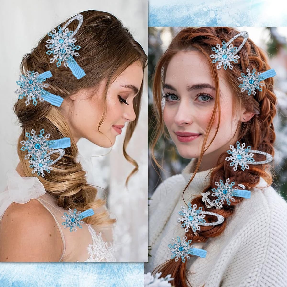 4Pcs Christmas Hair Clips Blue Silver 1 Count (Pack of 4), Multicolor