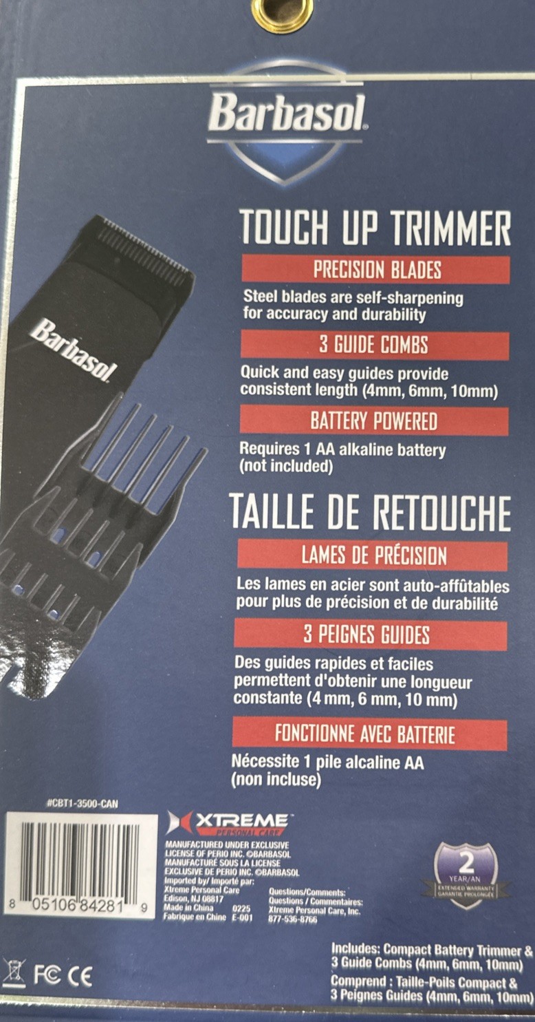 Barbasol 4 pc. Touch Up Trimmer Set Battery Powered Compact Size