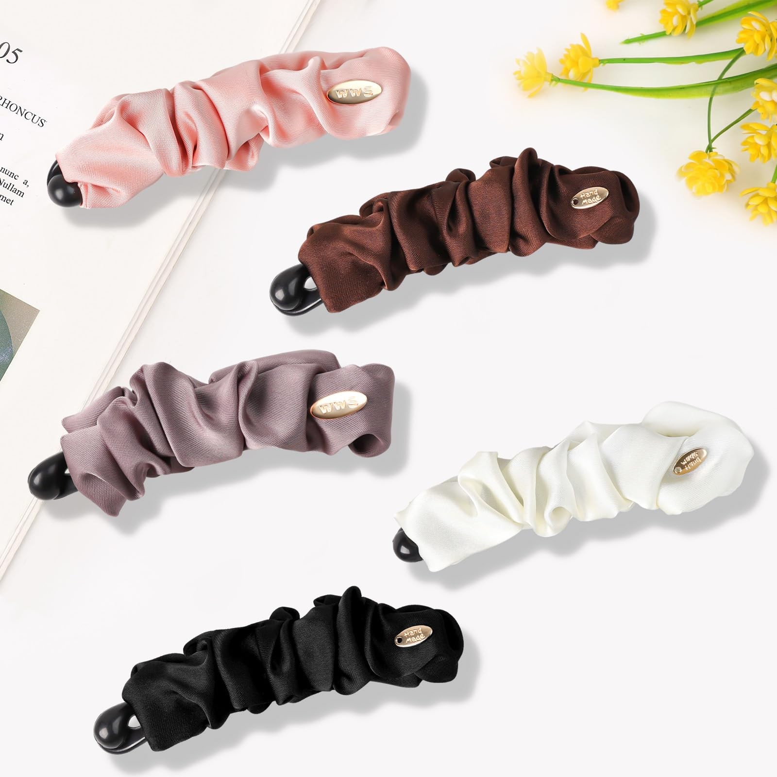 5PCS Satin Banana Hair Clips for Women Thin 1 Count (Pack of 5), Multicolor