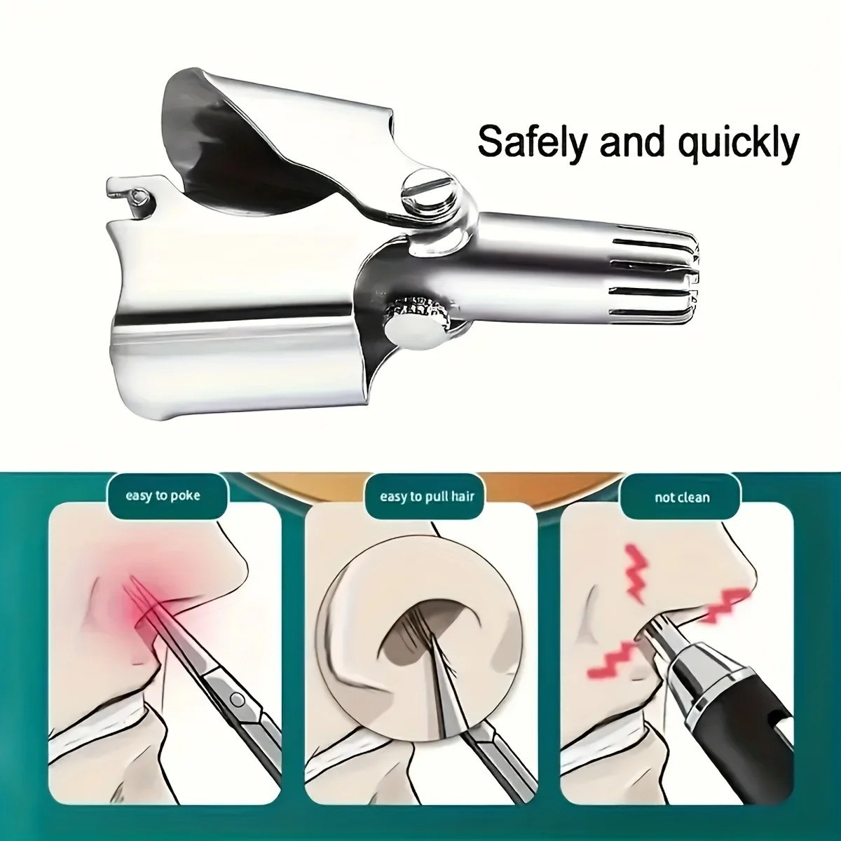 Stainless Steel Nose Hair Trimmer – Manual, Washable & Travel-Friendly for Men