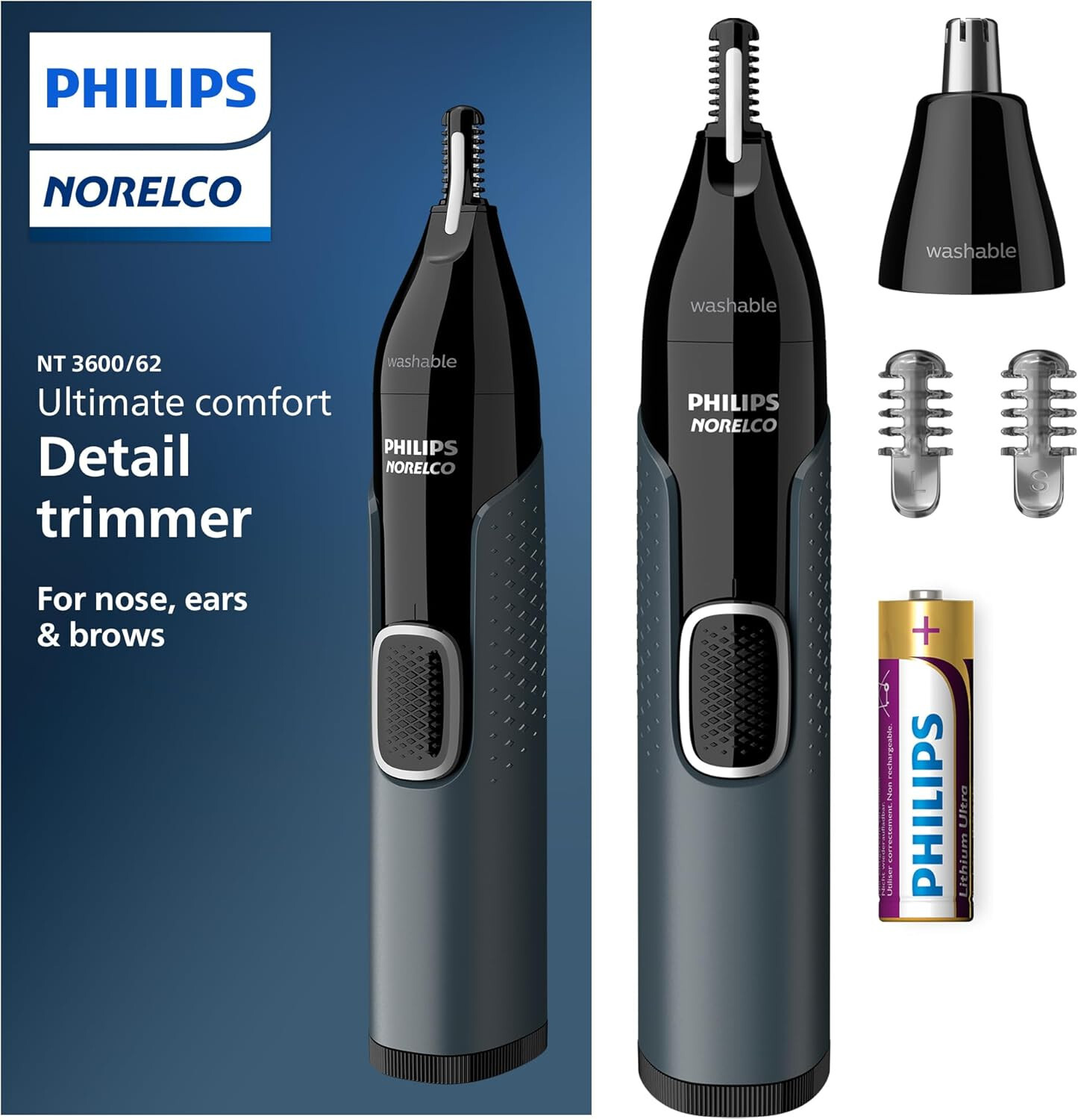 Philips Norelco Nose Ear Eyebrow Trimmer NT3600/62 Washable No Pull NEW