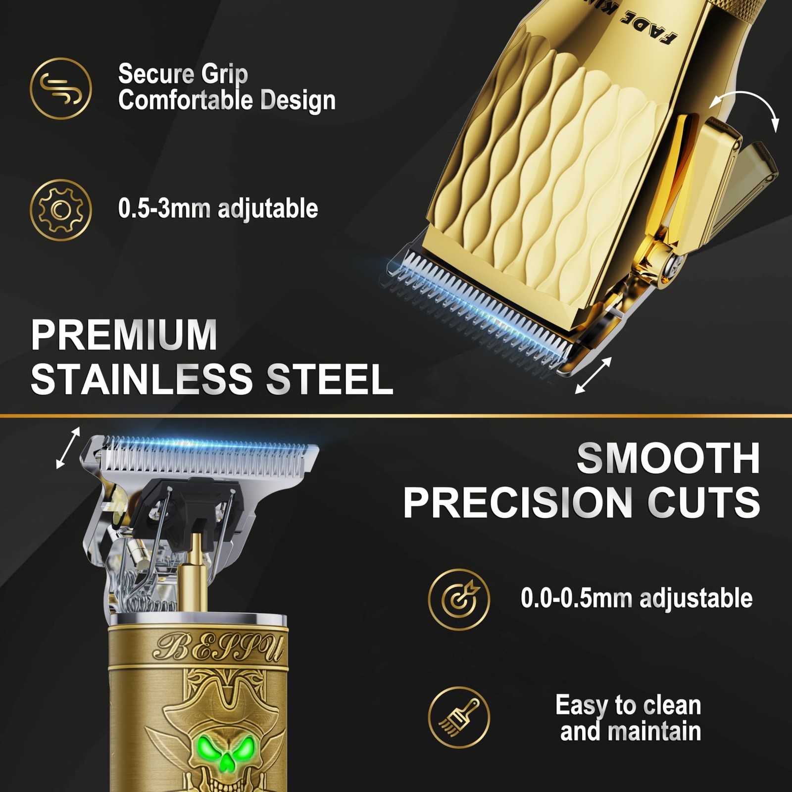 FADEKING® Professional Hair Clippers for Men, Cordless Barber Gold+bronze