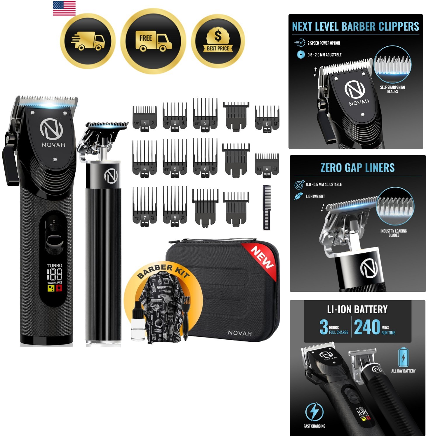Novah Professional Hair Clippers for Men, Professional Barber Clippers and Tr…