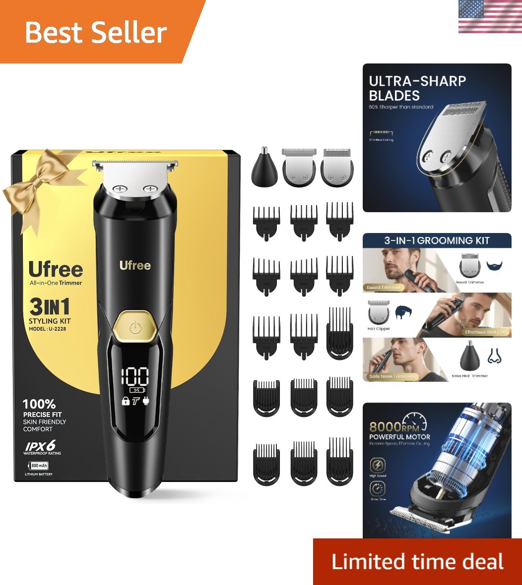 Men’s All-in-One Waterproof Grooming Kit – Stylish Beard, Nose & Hair Trimmer