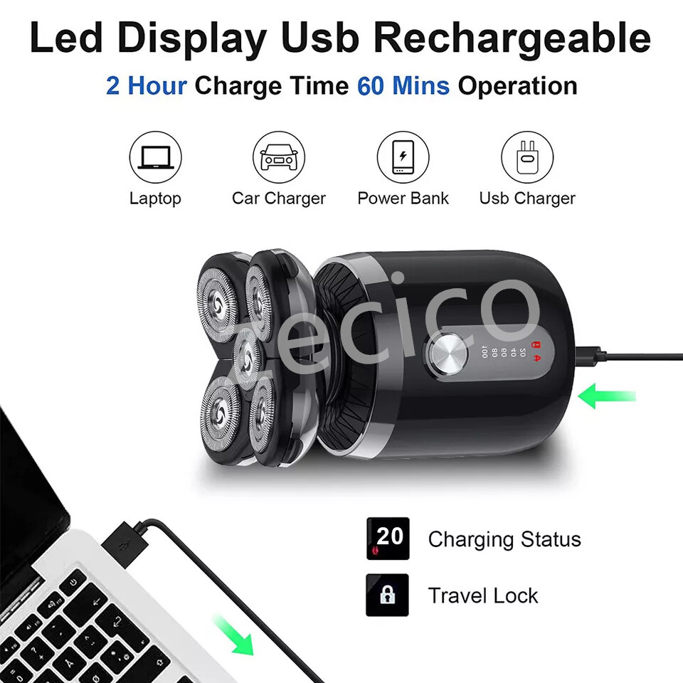 Men’s Electric Shaver 3D Electric Shavers for Male IPX7 Rotary Cordless Wet/Dry