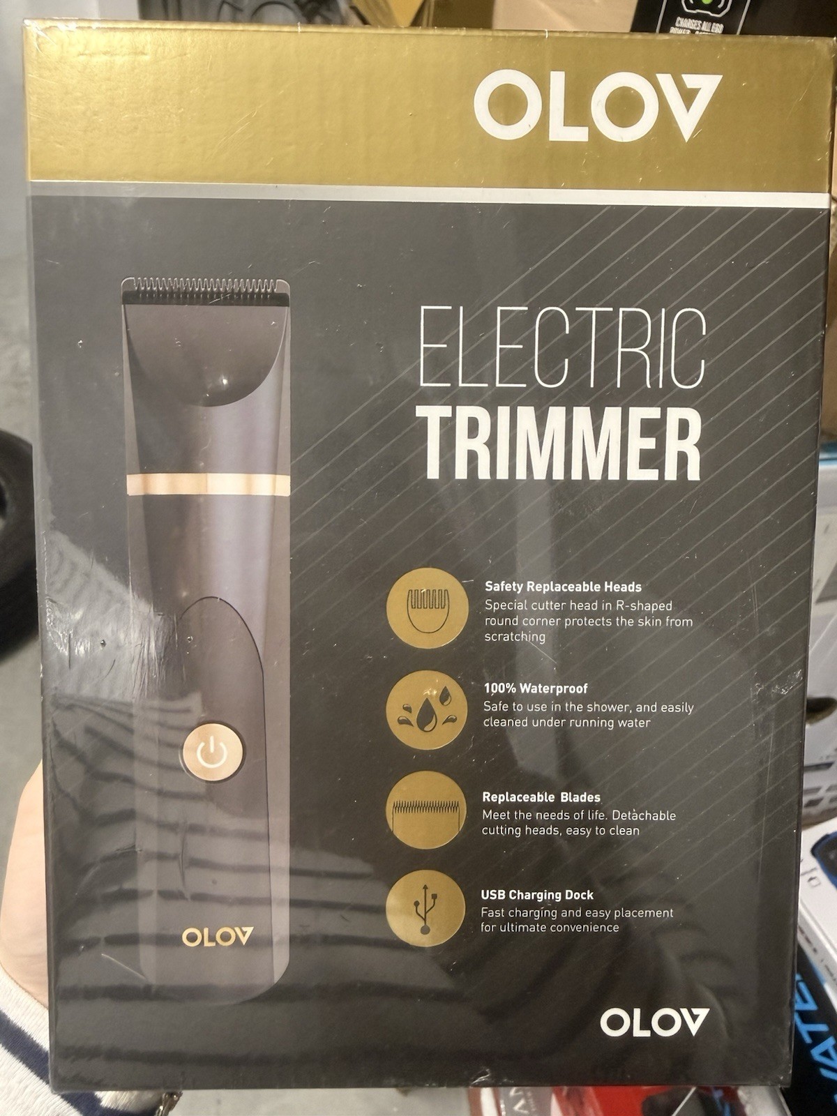 OLOV YP-7032 Waterproof USB Rechargeable Body/Nose Trimmer 2 Heads Black/Gold