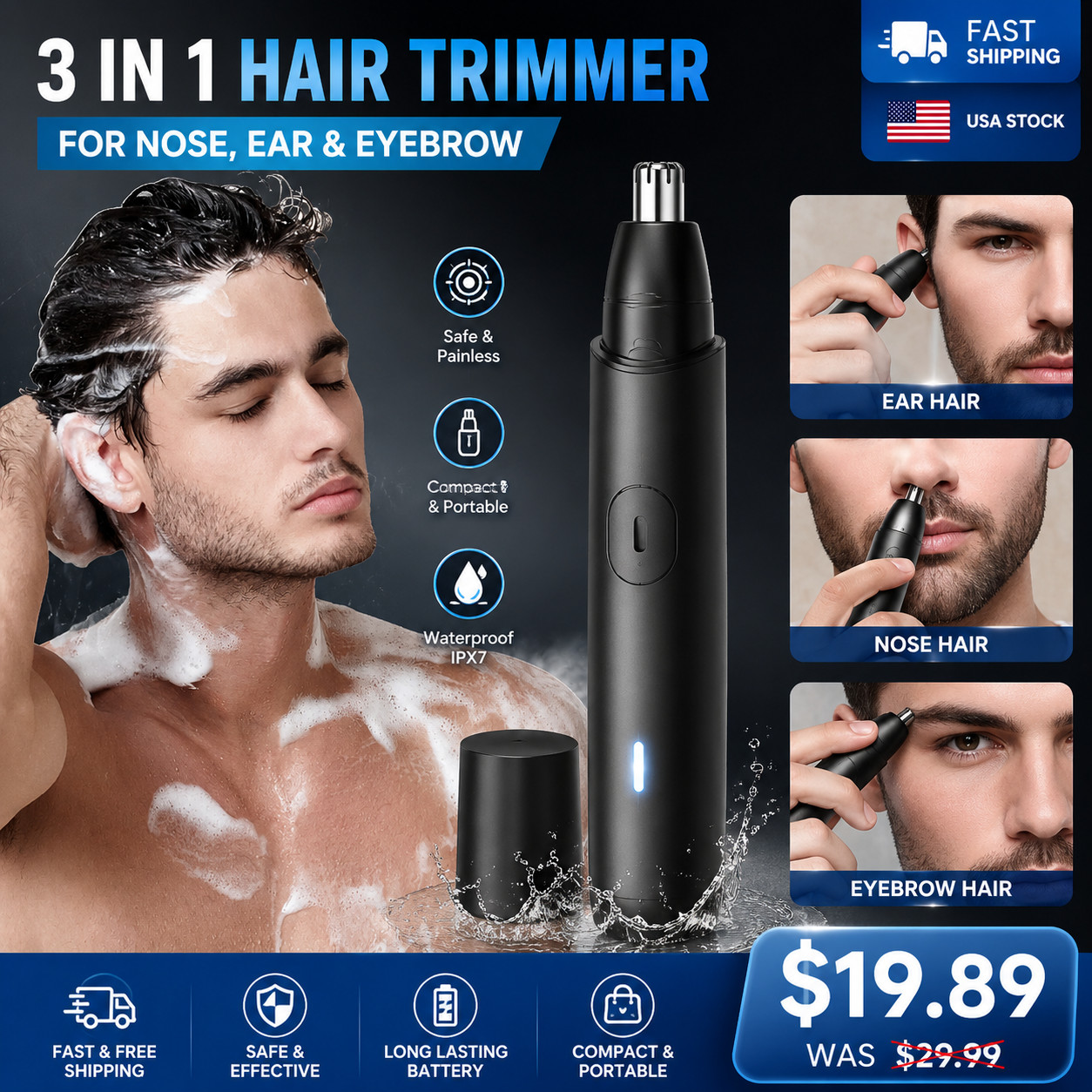 MAXGROOM Nose Hair Trimmer Rechargeable 360 Rotating Dual-Blade Painless Safe